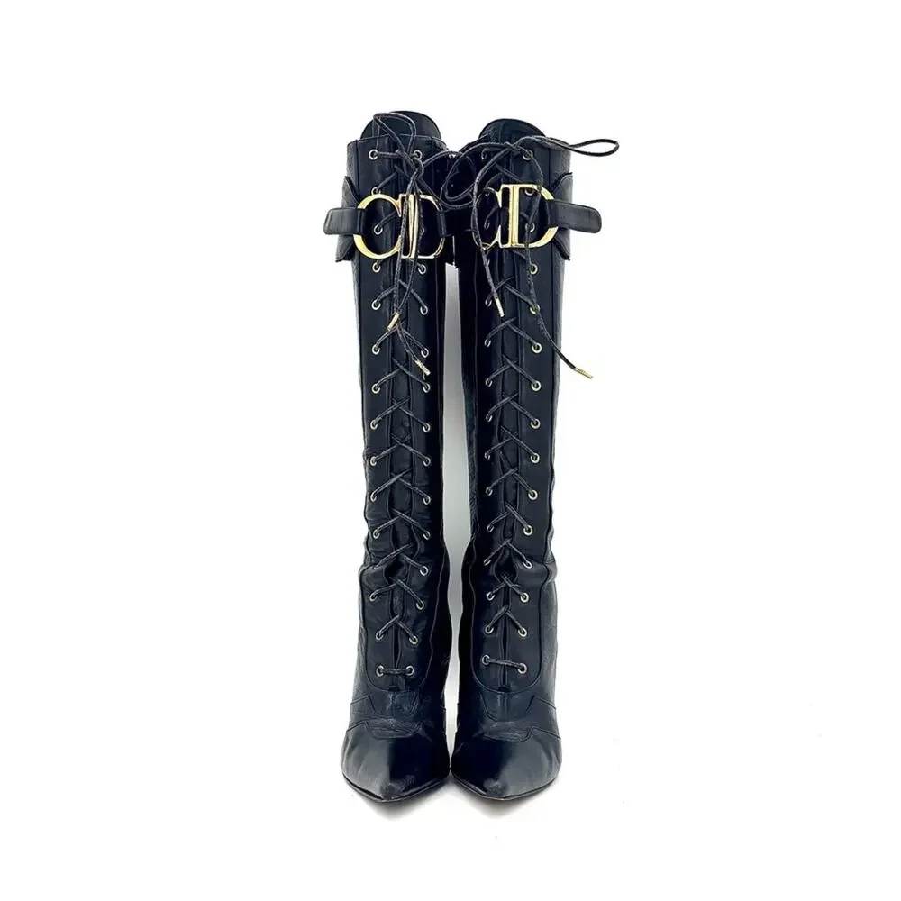 Vintage Christian Dior Fall 2000 CD Croc Emboss Pointed Toe Knee High Boots 37.5 - Picture 4 of 8